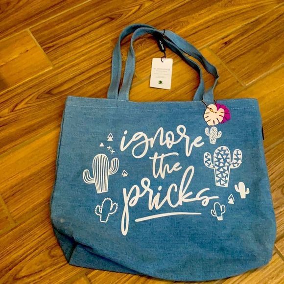 Workshop 28 Handbags - NWT- "Ignore the pricks" CACTUS- jean tote bag